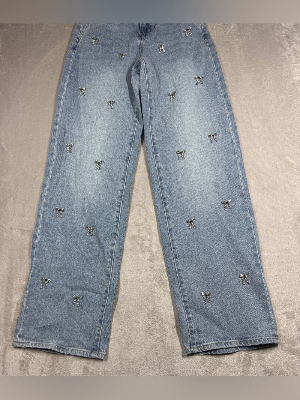 OAT Rhinestone Bows Coquette Wide Leg High Rise Cotton Blend Denim
blue Jeans 25 - Picture 5 of 17